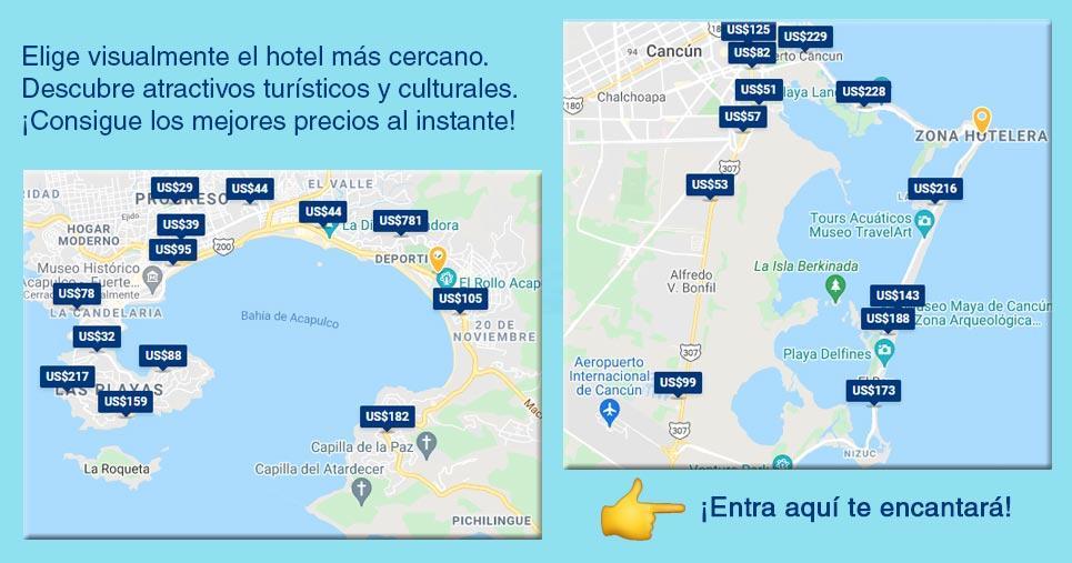 Mapa de Hoteles en Puerto Aventuras
